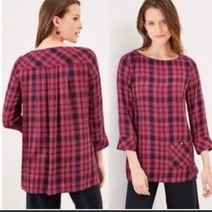 J. Jill Purple Pink Plaid Tunic Blouse S Small